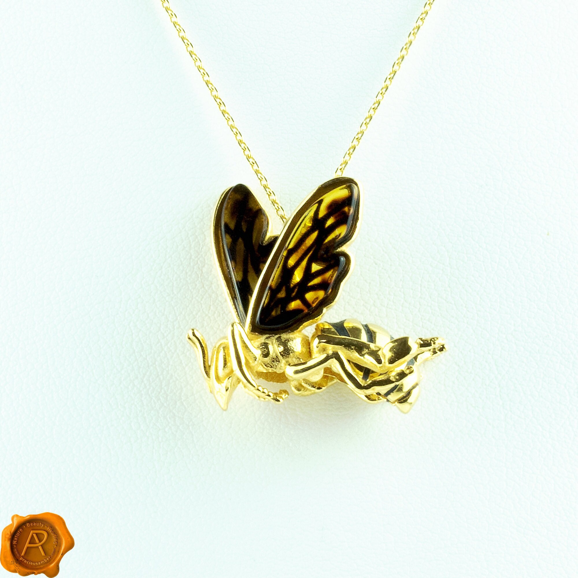 24k Gold-plated Butterfly Baltic Amber Pendant with Chain 24k Gold-plated Butterfly Baltic Amber Pendant with Chain