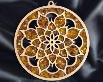 Atrapasueños de ámbar báltico con forma de flor, adorno para ventana, cristal, atrapasueños, arte en ámbar, madera, piedras preciosas, decoración para árbol de Navidad, regalos de meditación.
