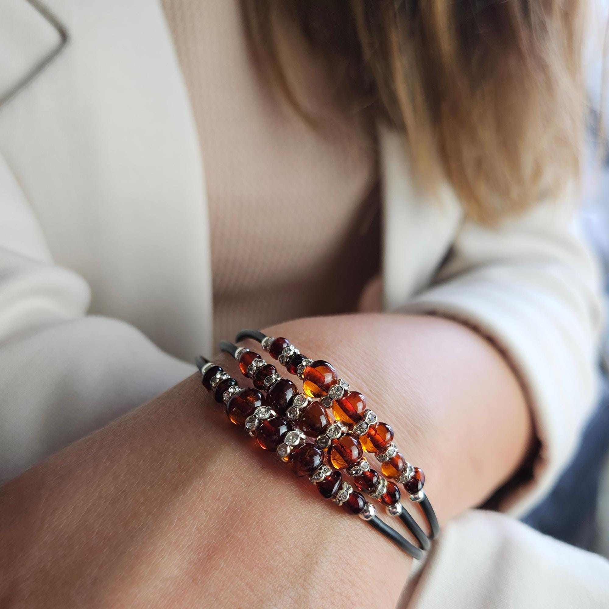 ☆天然☆ バルト海産 天然アンバー 花琥珀 ブレスレットフリーサイズ