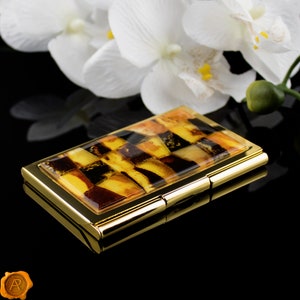 Luxury Baltic Amber Business Card Case  / Handmade Mosaic Baltic Amber Card Holder / Amber Gift