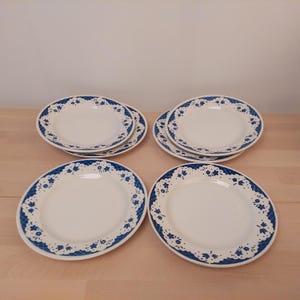 6 plates by Boch La Louvière, made in Belgium, blue flower print
