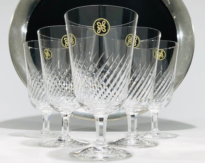 Hoya Crystal Iced Tea Diagonal Cut Glasses, Midcentury Crystal Water