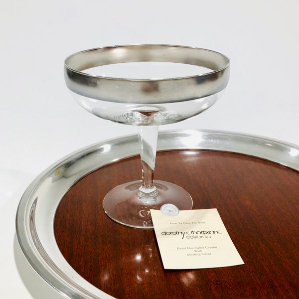 Dorothy Thorpe Silver Band 6-Inch Open Compote Bowl, Vintage Mid-Century Sterling Silver Band Cocktail Pedestal Bowl, Original Tag, 1950s