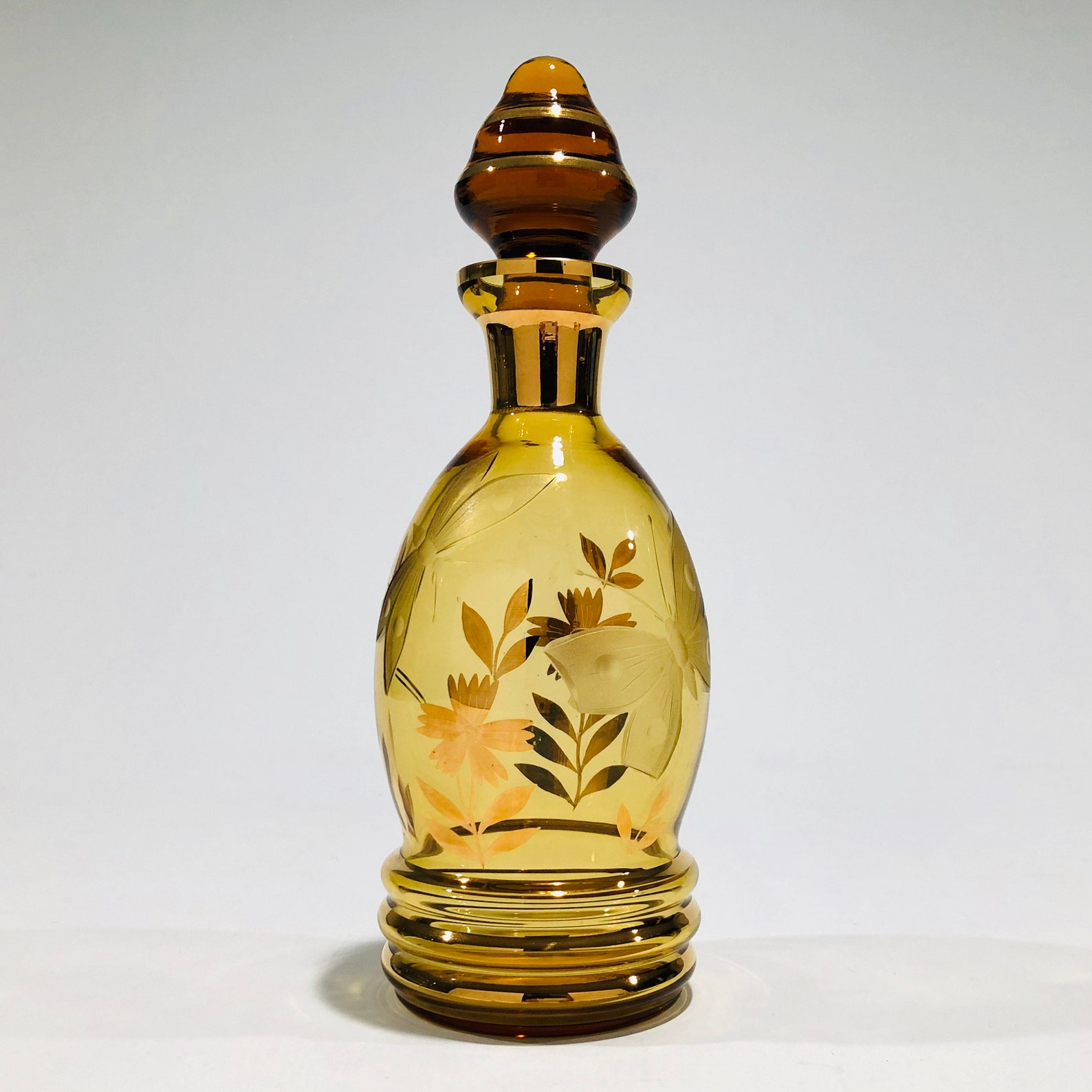 1960s Czech Bohemian Amber Gold Cut Glass Cordial Decanter | Etsy