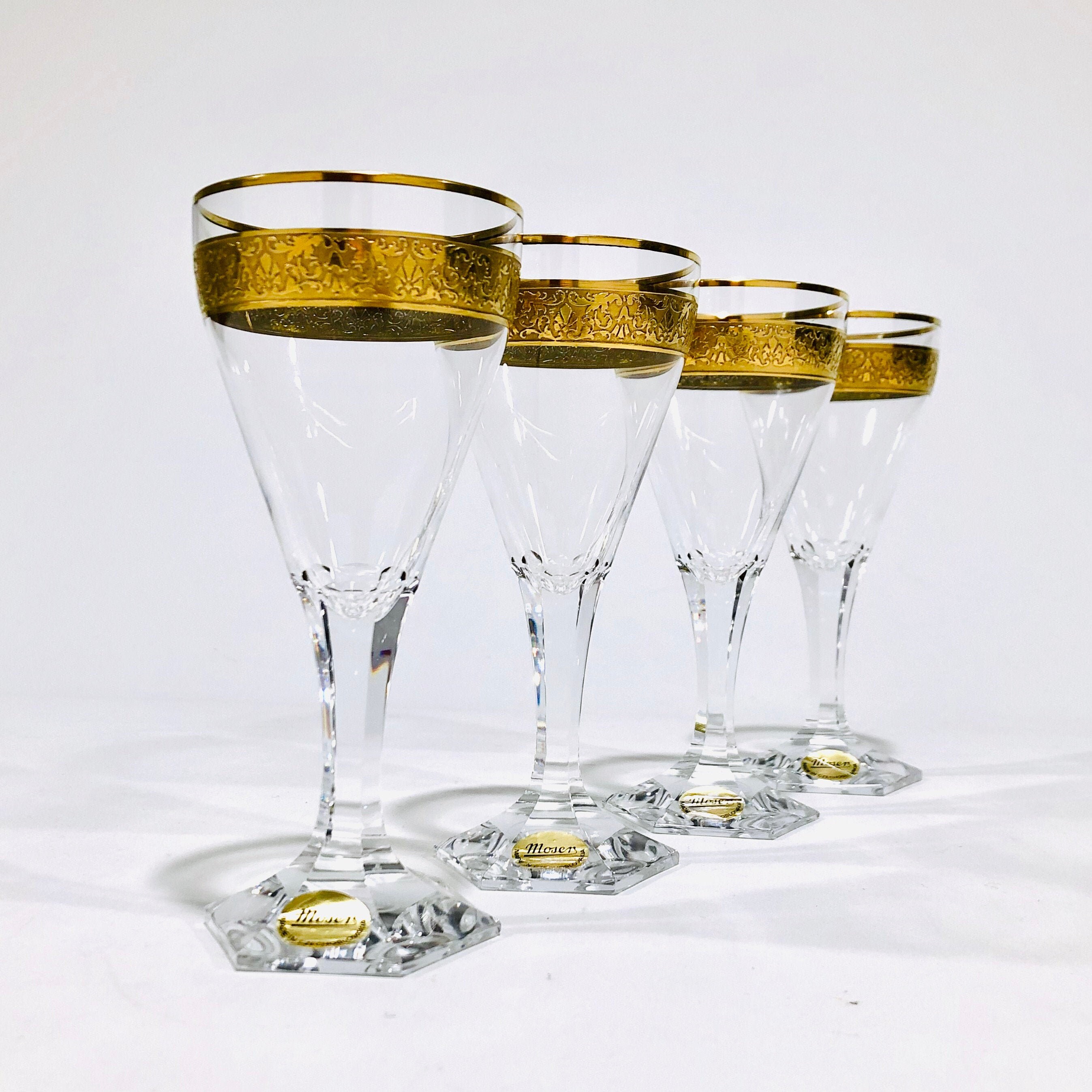 Moser 24Kt Gold Encrusted Copenhagen Pattern Wine Glasses Etsy
