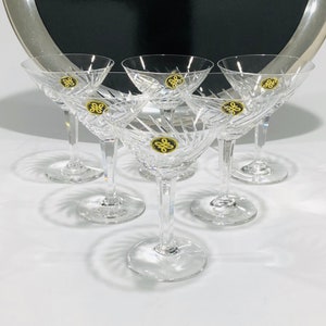 Hoya Crystal Martini Diagonal Cut Glasses, Mid-Century Crystal V-Shape Liquor Cocktail Glasses, 4 Inch, 2 oz., Set of 6, Japan, 1960s image 2