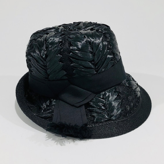 Vintage Schiaparelli Hat, Black Raffia with Grosgr