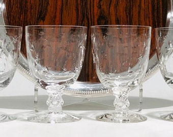 Fostoria Stars & Dots Christiana Liquor Cocktail Glasses,  Vintage Cut Glass Juice Cocktail Glasses, 3 1/2 Inch, 4 oz., Set of 4, 1940s