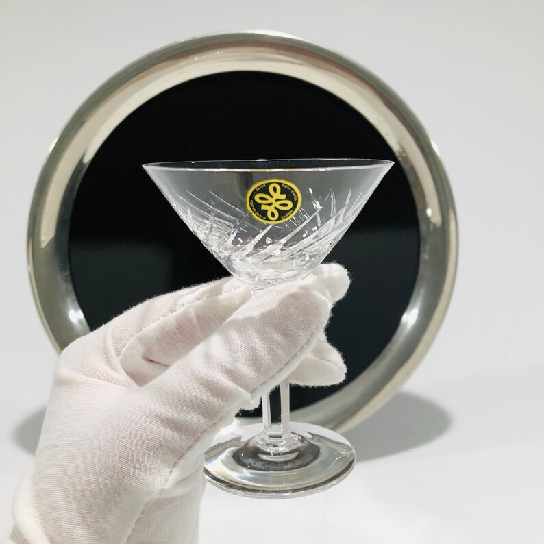 Hoya Crystal Martini Diagonal Cut Glasses, Mid-Century Crystal V-Shape Liquor Cocktail Glasses, 4 Inch, 2 oz., Set of 6, Japan, 1960s image 6