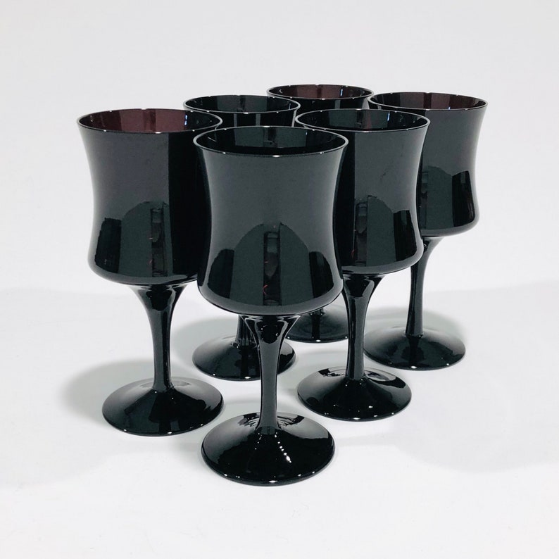 American Manor Ebony Black Amethyst Wine Goblets Vintage Etsy
