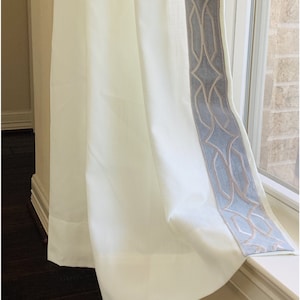 Curtains with Ribbon Trims, Custom Draperies with Border Trim, Made to Fit, Many Colors / Trims to Choose From.