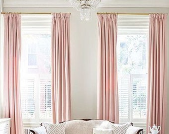 Pair of Pedal Pink Curtains, Natural Linen pink drapery, Custom curtains, extra long, extra wide, nursery room curtains