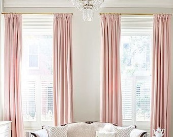 Pair of Pedal Pink Curtains, Natural Linen pink drapery, Custom curtains, extra long, extra wide, nursery room curtains
