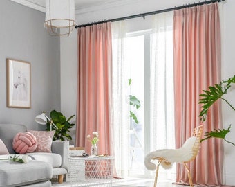 Pair of Ballet Pink Curtains, Linen blend pink drapery, Custom curtains, extra long, extra wide