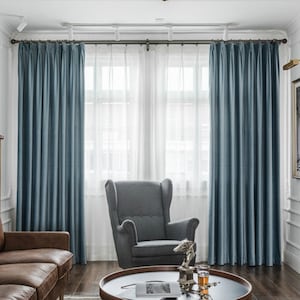 Pair of Blue Mirage Velvet Curtains, Bedroom Blue Velvet Curtains, Living Room Velvet Curtains, Custom Curtains