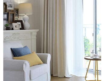 Pair of Cream White Linen Blend Curtains, High Quality, Custom Curtains