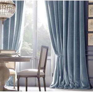 Pair of Baby Blue Velvet Curtains, Bedroom Velvet Curtains, Living Room Velvet Curtains, Custom Curtains