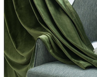 Pair of Olive Green Velvet Curtains, Bedroom Velvet Curtains, Living Room Silk Velvet Curtains, Custom Curtains