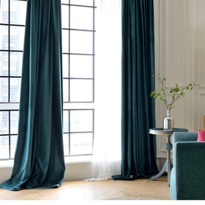 Pair of Peacock Blue Velvet Curtains, Bedroom Velvet Curtains, Living Room Velvet Curtains, Custom Curtains