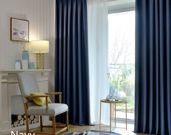 Cortinas de mezcla de lino Navy Knight, paneles de cortina azul marino oscuro, paneles de cortina para ventanas, cortinas de lino, cortinas personalizadas, cortinas personalizadas