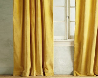 Pair of Tuscany Yellow Velvet Curtains, Silky Velvet Curtains, Living Room Velvet Curtains, Custom Curtains