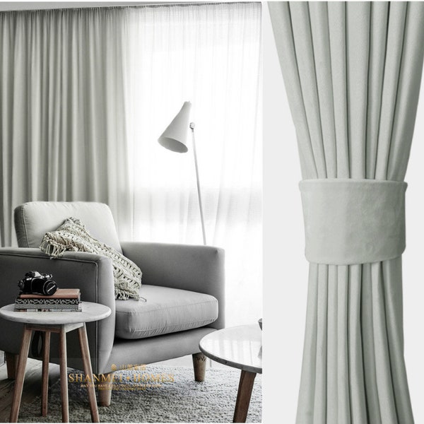 Pair of Pigeon Grey Velvet Curtains, Bedroom Light Grey Velvet Curtains, Living Room Velvet Curtains, Custom Curtains