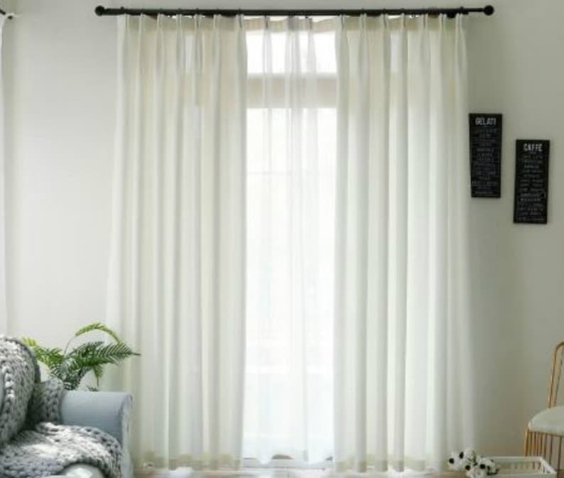 Pair Of White Cotton Linen Blend Curtains Off White Cotton Etsy