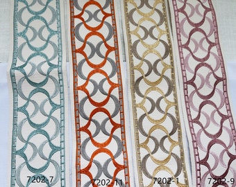 Hectagon Trim for Curtains, Shams, Two Tone Fabric Curtain Trim, upscale designer Curtain Trim Embodiary 8cm 3.25" wide,  7202