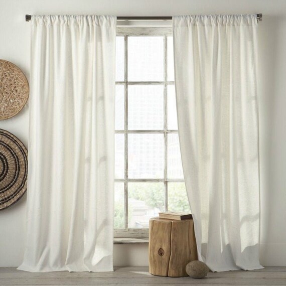 Pair Of White Curtains Linen Blend Fabric White Drapes Etsy