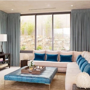 Pair of Carolina Blue Velvet Curtains, Silky Velvet Curtains, Living Room Velvet Curtains, Custom Curtains