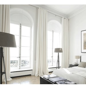 White Curtain Panels, White drapes, Custom Curtains, Off White Curtains, Cream White Linen Blend Heavy Weight, 50% Blackout, Extra Long