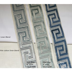 Woven Fabric Trim with Raised Velvet 3.5" wide, Blue, Navy Trims, Greek Key Border Trims, 028