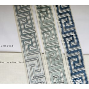 Woven Fabric Trim with Raised Velvet 3.5" wide, Blue, Navy Trims, Greek Key Border Trims, 028