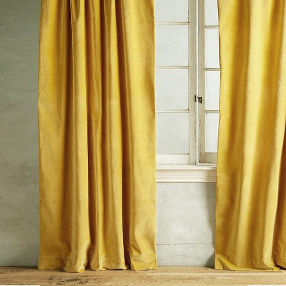 Pair of Tuscany Yellow Velvet Curtains Silky Velvet Curtains