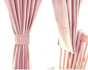 Pair of Blush Pink Velvet Curtains, Bedroom Velvet Curtains, Living Room Velvet Curtains, Custom Curtains