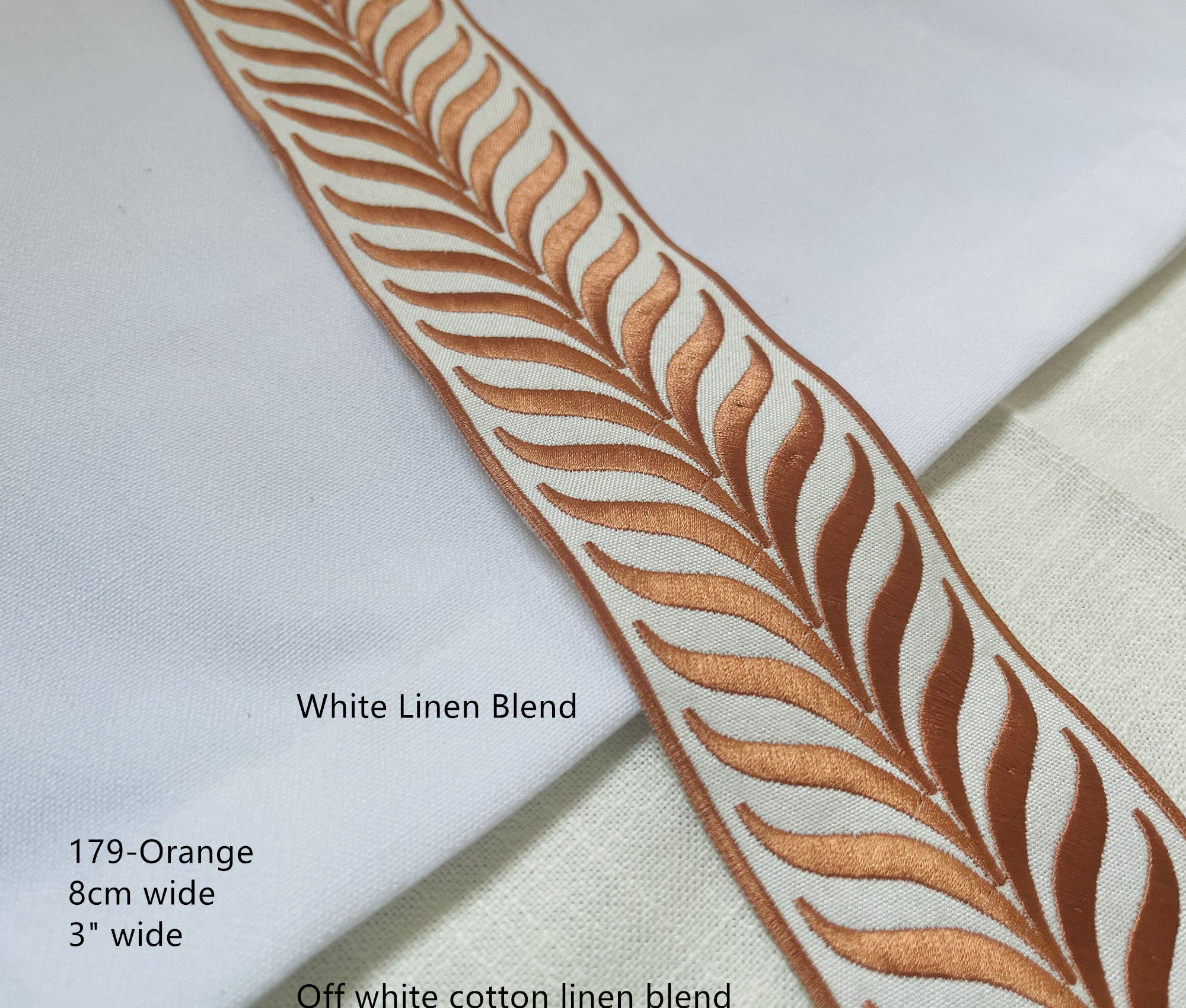 Fabric Trim With Embroidery Thread, off White Cotton Blend