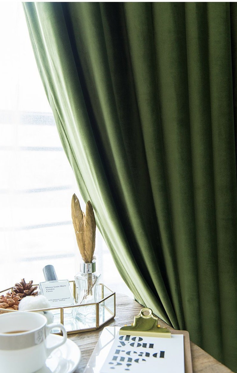 Pair of Olive Green Velvet Curtains Bedroom Velvet Curtains Etsy UK