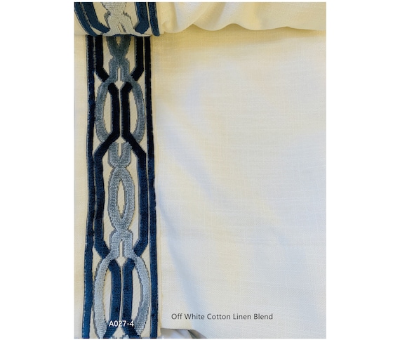 Curtains With Ribbon Trims Custom Dries Border Trim Custom Dries With Border Trim, Off White Curtains With Navy Trim