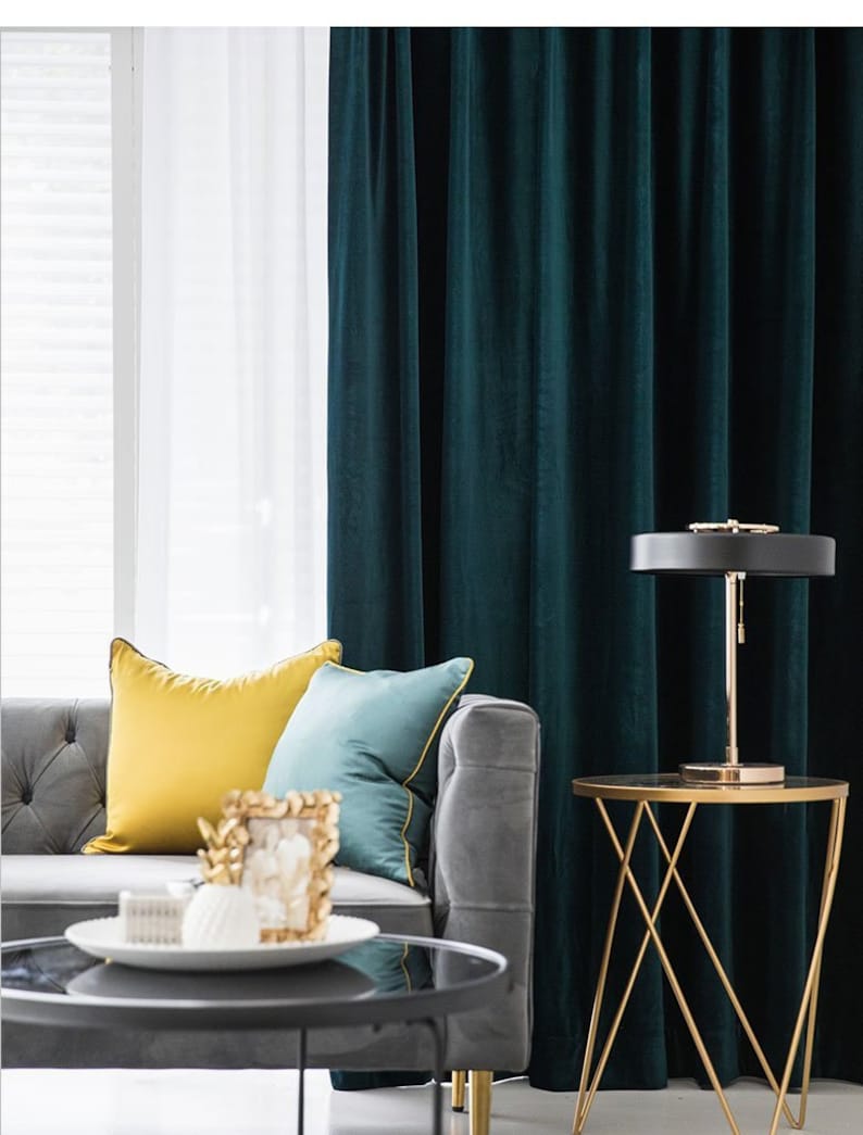 Pair of Peacock Blue Velvet Curtains Bedroom Velvet Curtains Etsy UK