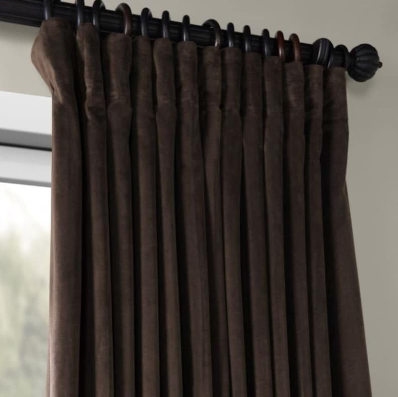 Pair of Dark Chocolate Brown Velvet Curtains Bedroom Velvet Etsy
