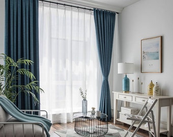 Lake Blue Leinen Blend Gardinen, Blaue Vorhang Paneele, Fenstervorhang Paneele, Leinen Vorhänge, benutzerdefinierte Vorhänge