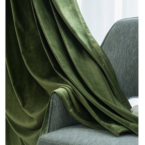 Pair of Olive Green Velvet Curtains, Bedroom Velvet Curtains