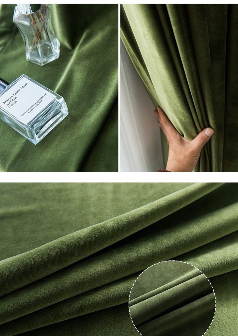Pair of Olive Green Velvet Curtains Bedroom Velvet Curtains Etsy