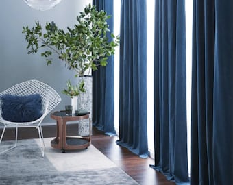 Pair of Navy Blue Velvet Curtains, Bedroom Velvet Curtains, Living Room Velvet Curtains, Custom Curtains