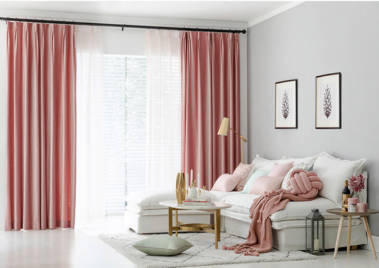 ベルベット ローズ ピンク カーテン ペア、ベルベットのダスティ