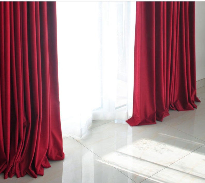 Pair Of Red Velvet Curtains Bedroom Living Image 0