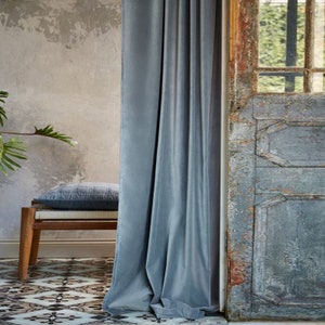 Pair of Dusty Blue Velvet Curtains, Bedroom Velvet Curtains, Living Room Velvet Curtains, Custom Curtains