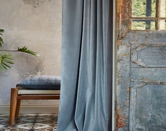 Pair of Dusty Blue Velvet Curtains, Bedroom Velvet Curtains, Living Room Velvet Curtains, Custom Curtains