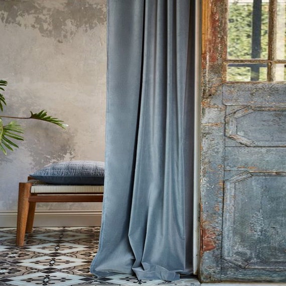 Coppia di tende in velluto blu polveroso, tende in velluto per camera da  letto, tende in velluto per soggiorno, tende personalizzate -  Italia