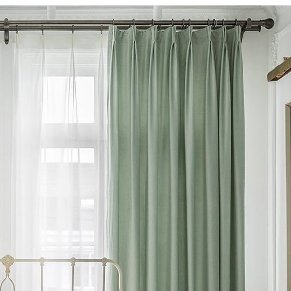 Pair of Mint Green Velvet Curtains, Bedroom Velvet Curtains, Living Room Silk Velvet Curtains, Custom Curtains